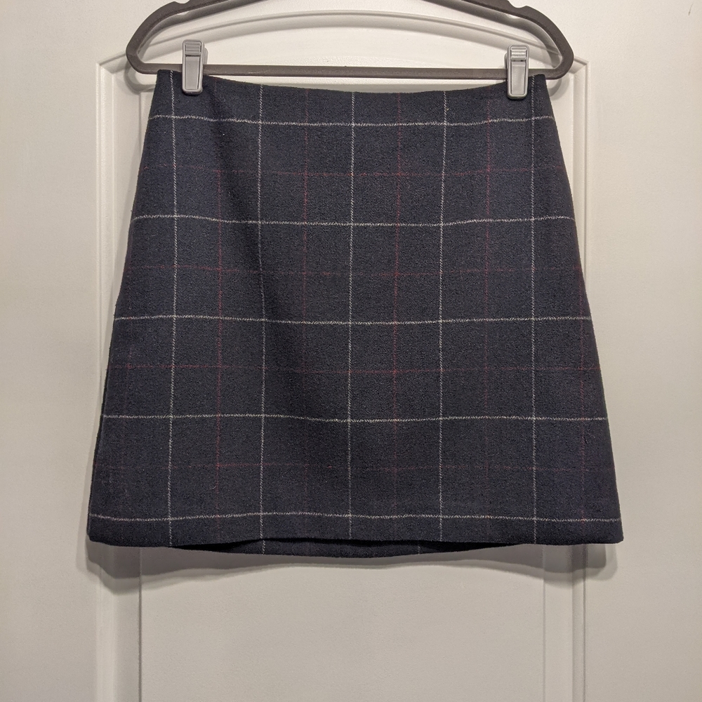 Uniqlo high waisted navy wool blend mini skirt